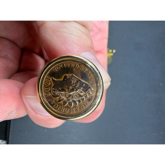 Vtg Buffalo Nickel Gold Rope Bezel Coin 1906 & 1907 Indian Head Penny Cuff Links - Picture 9 of 10
